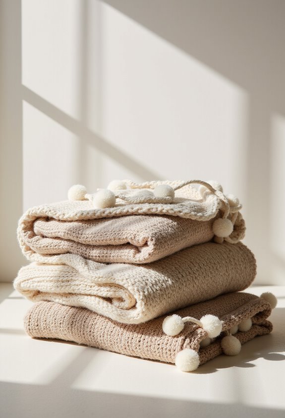 cozy knitted pom pom blankets