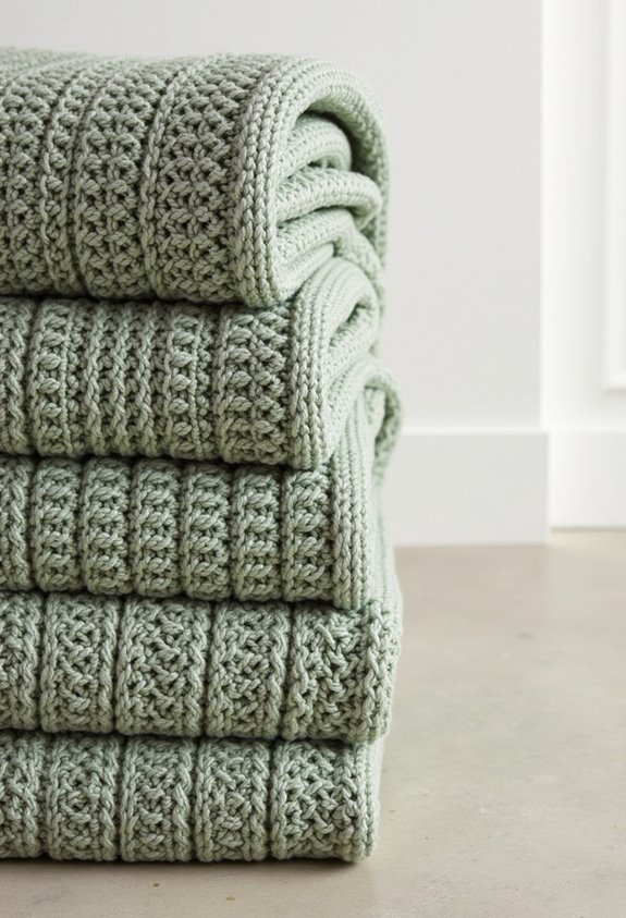 sage green cozy knit throws